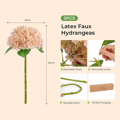 10PCS Pink Hydrangea Artificial Flowers, Faux Hydrangeas Bouquets | with Gift Box, for Wedding Centerpieces, DIY Bouquets, Bridal Shower, Home Decor