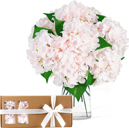 10PCS Pink Hydrangea Artificial Flowers, Faux Hydrangeas Bouquets | with Gift Box, for Wedding Centerpieces, DIY Bouquets, Bridal Shower, Home Decor