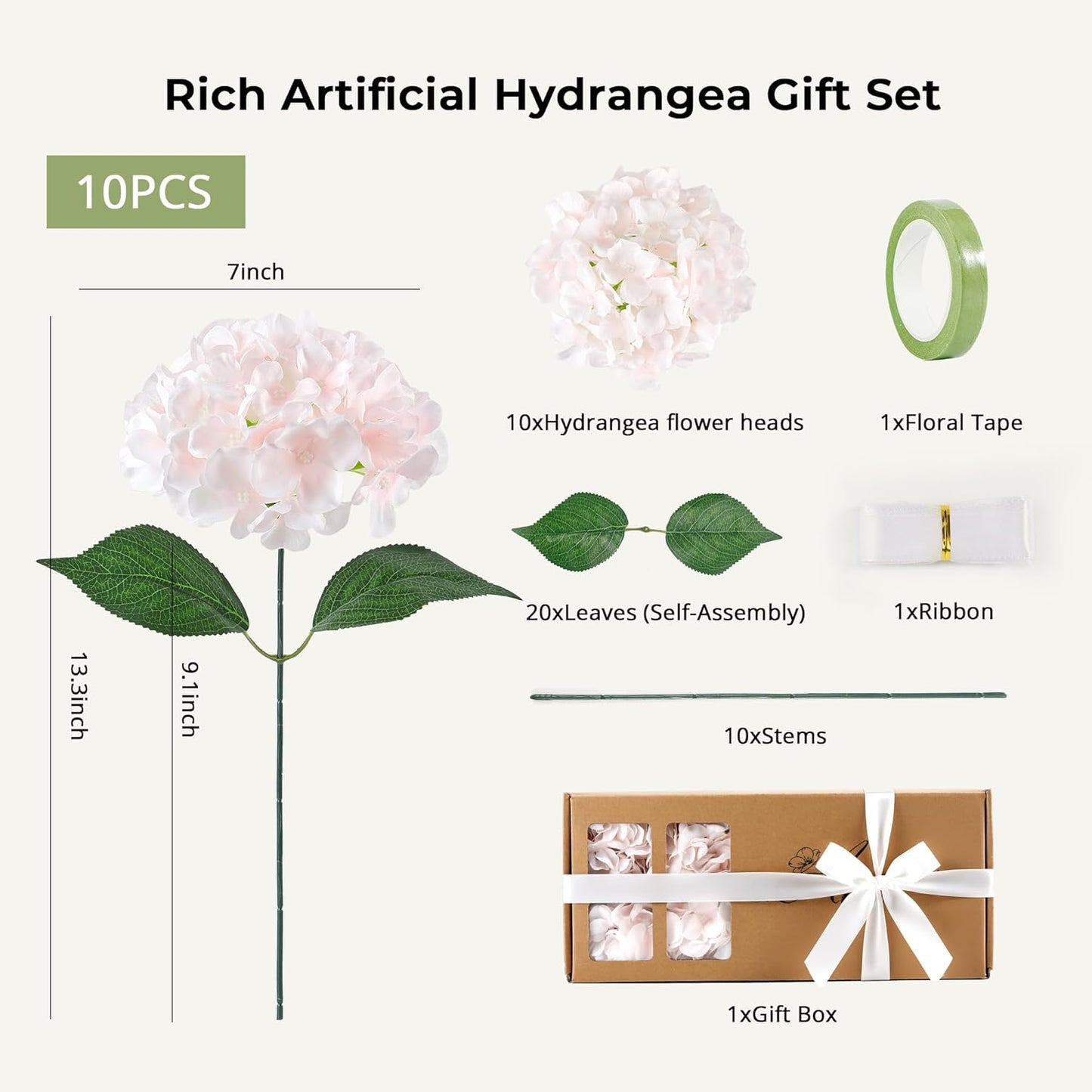 10PCS Pink Hydrangea Artificial Flowers, Faux Hydrangeas Bouquets | with Gift Box, for Wedding Centerpieces, DIY Bouquets, Bridal Shower, Home Decor
