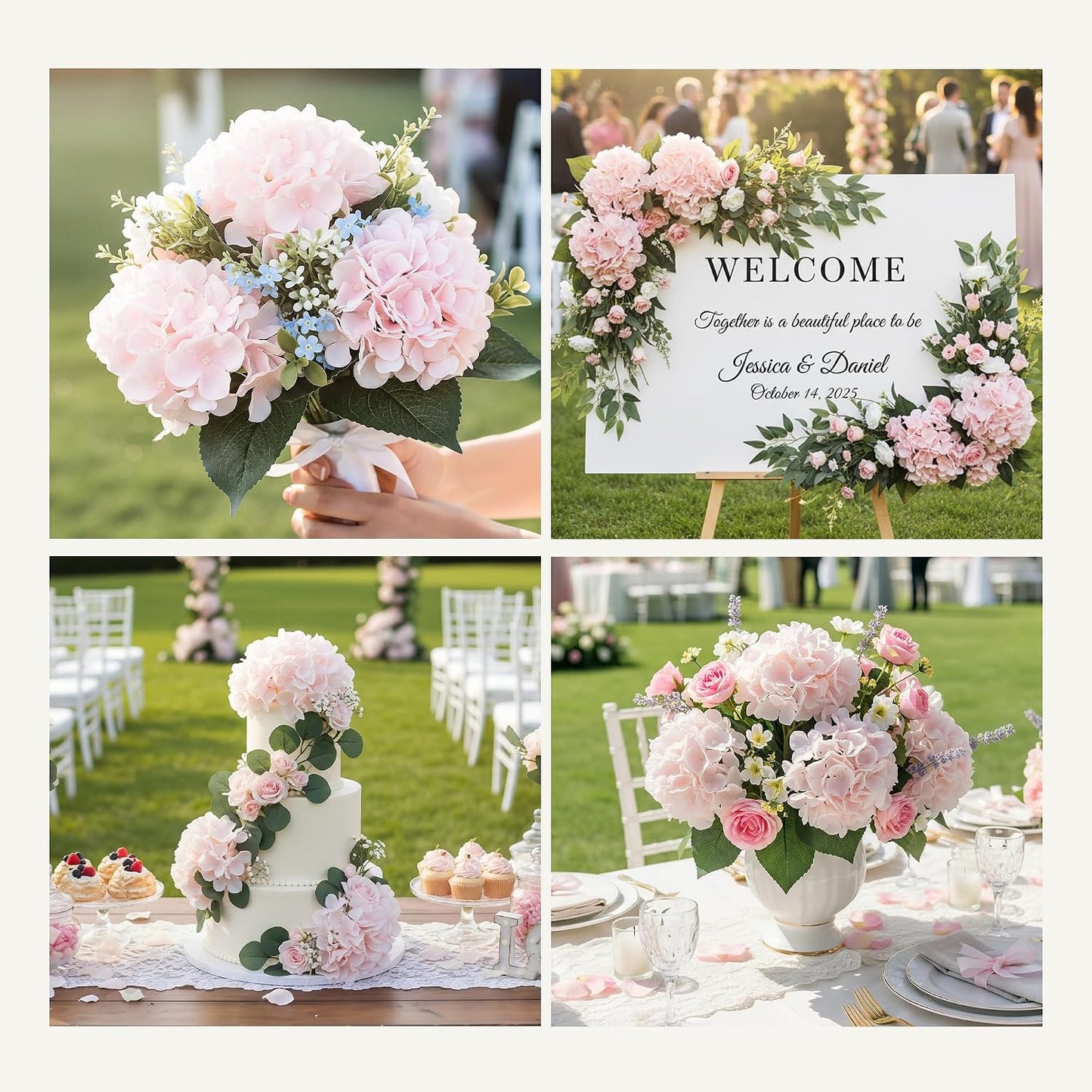 10PCS Pink Hydrangea Artificial Flowers, Faux Hydrangeas Bouquets | with Gift Box, for Wedding Centerpieces, DIY Bouquets, Bridal Shower, Home Decor