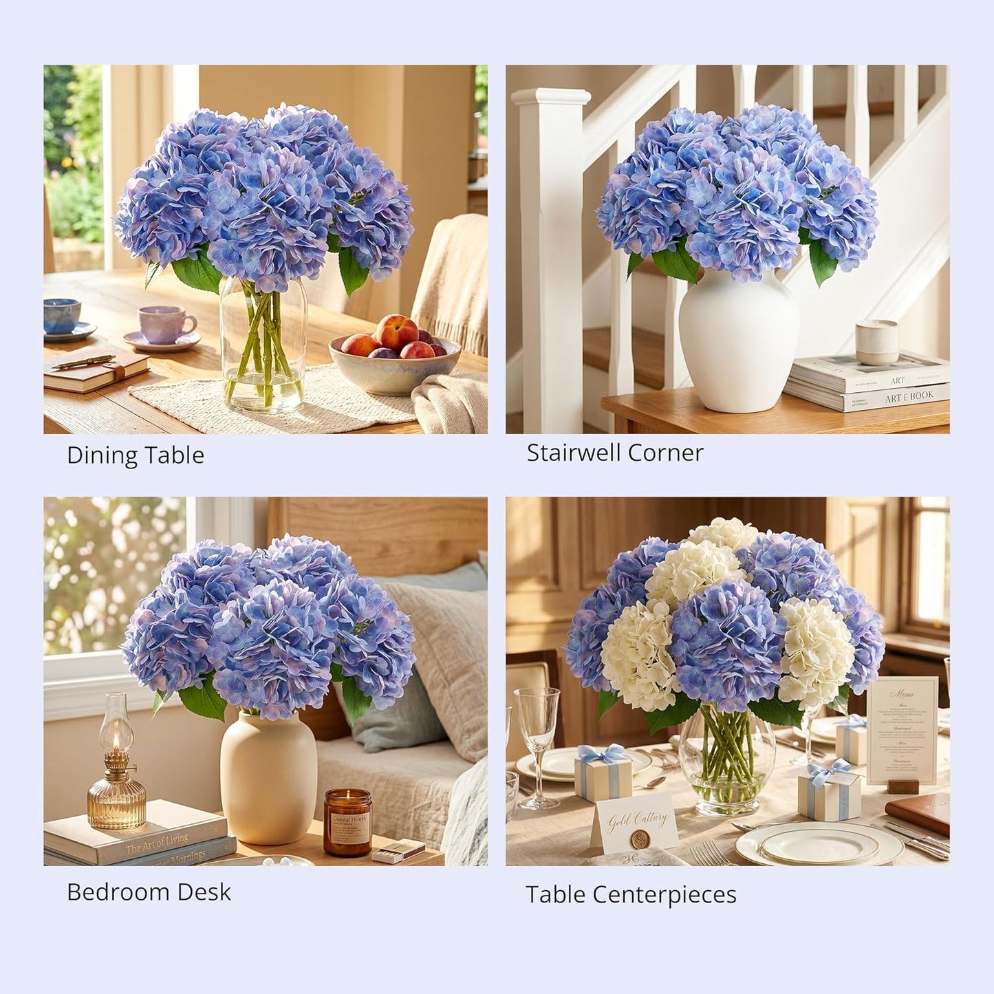 10PCS Pink Hydrangea Artificial Flowers, Faux Hydrangeas Bouquets | with Gift Box, for Wedding Centerpieces, DIY Bouquets, Bridal Shower, Home Decor