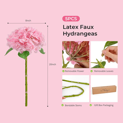 10PCS Pink Hydrangea Artificial Flowers, Faux Hydrangeas Bouquets | with Gift Box, for Wedding Centerpieces, DIY Bouquets, Bridal Shower, Home Decor