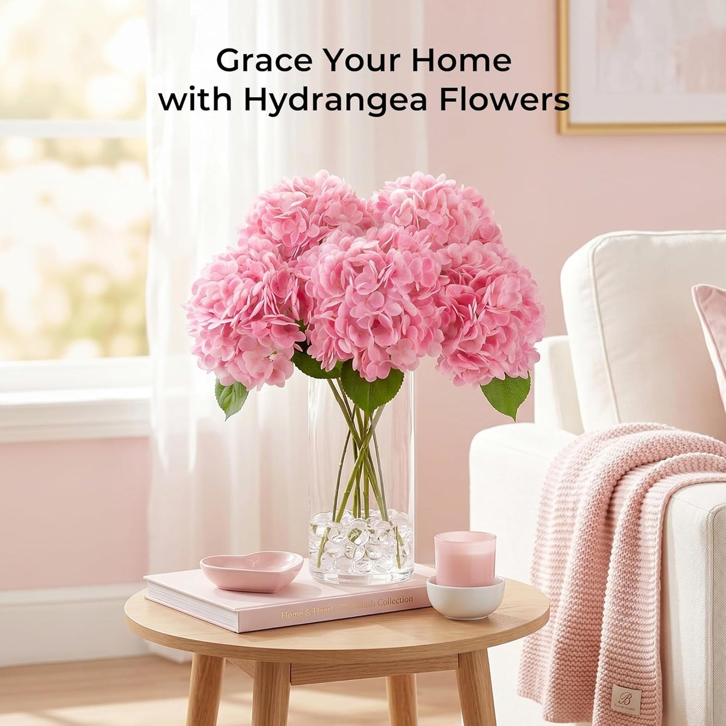 10PCS Pink Hydrangea Artificial Flowers, Faux Hydrangeas Bouquets | with Gift Box, for Wedding Centerpieces, DIY Bouquets, Bridal Shower, Home Decor