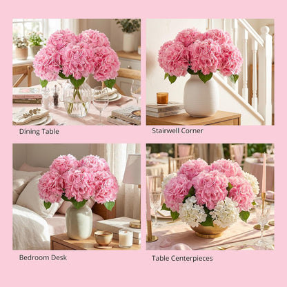 10PCS Pink Hydrangea Artificial Flowers, Faux Hydrangeas Bouquets | with Gift Box, for Wedding Centerpieces, DIY Bouquets, Bridal Shower, Home Decor