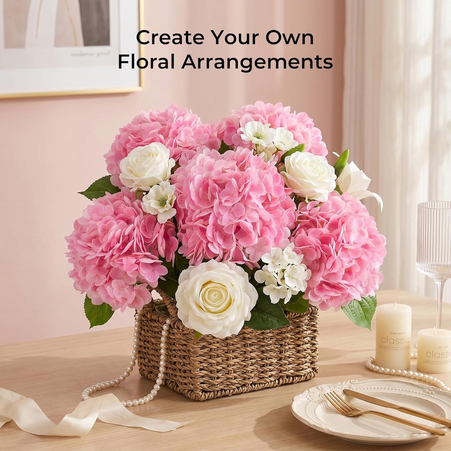 10PCS Pink Hydrangea Artificial Flowers, Faux Hydrangeas Bouquets | with Gift Box, for Wedding Centerpieces, DIY Bouquets, Bridal Shower, Home Decor