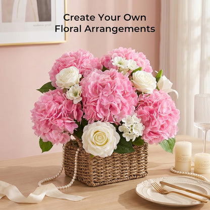 10PCS Pink Hydrangea Artificial Flowers, Faux Hydrangeas Bouquets | with Gift Box, for Wedding Centerpieces, DIY Bouquets, Bridal Shower, Home Decor