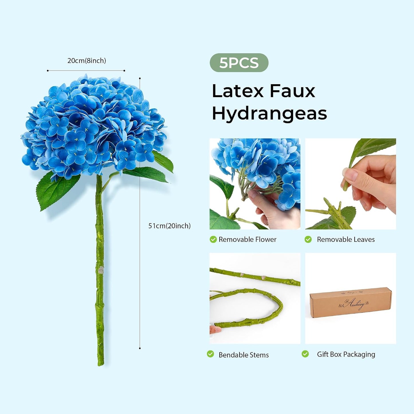 10PCS Pink Hydrangea Artificial Flowers, Faux Hydrangeas Bouquets | with Gift Box, for Wedding Centerpieces, DIY Bouquets, Bridal Shower, Home Decor