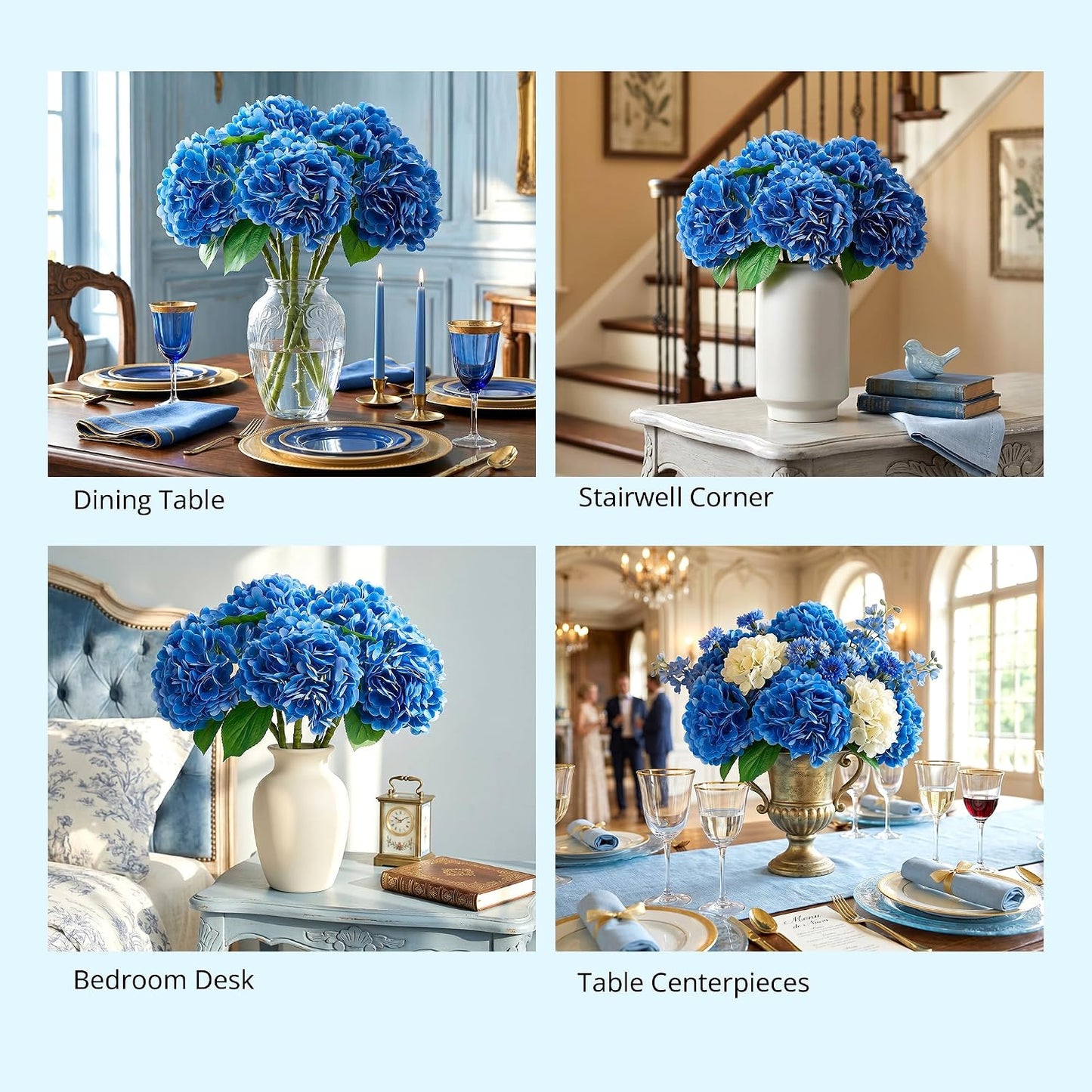 10PCS Pink Hydrangea Artificial Flowers, Faux Hydrangeas Bouquets | with Gift Box, for Wedding Centerpieces, DIY Bouquets, Bridal Shower, Home Decor