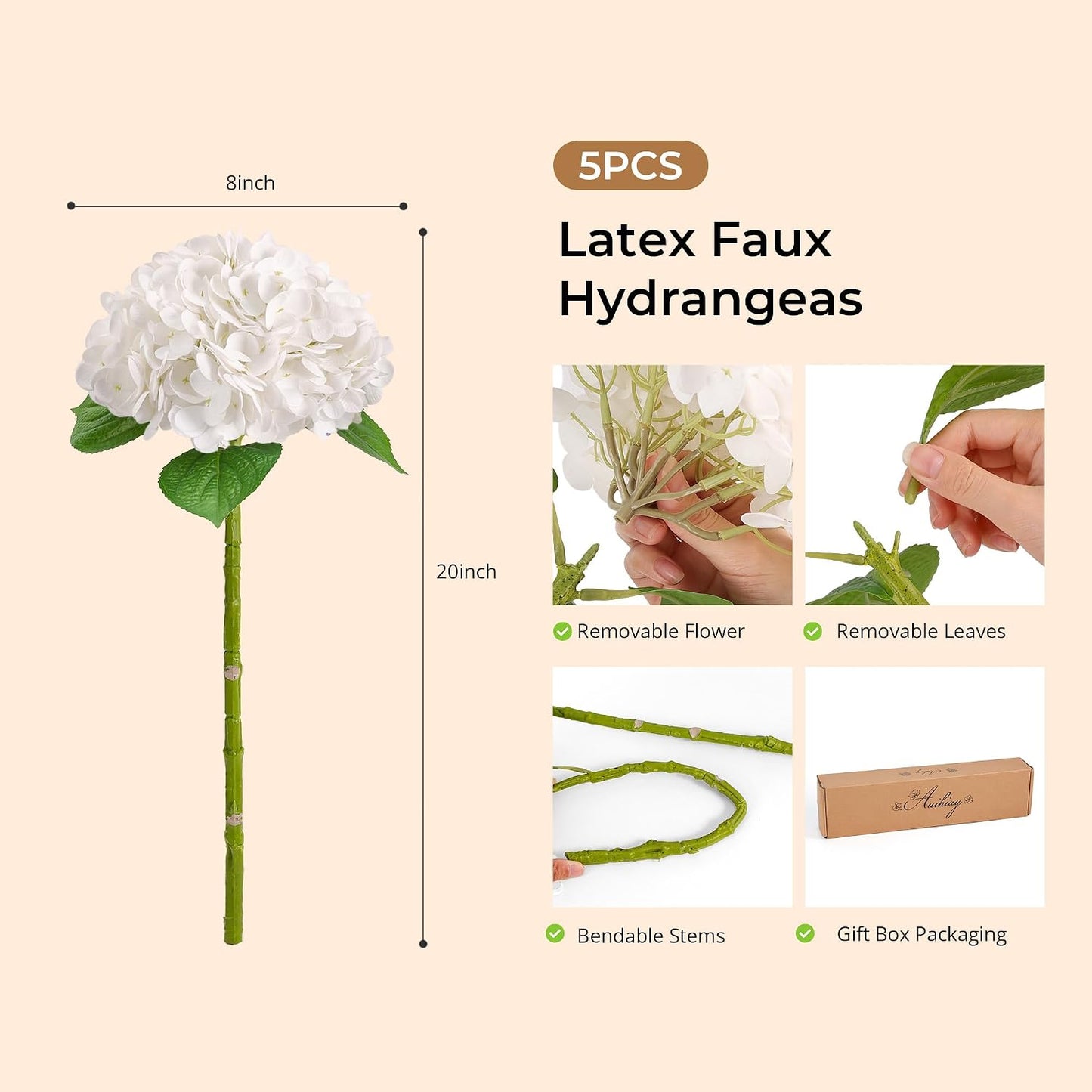 10PCS Pink Hydrangea Artificial Flowers, Faux Hydrangeas Bouquets | with Gift Box, for Wedding Centerpieces, DIY Bouquets, Bridal Shower, Home Decor
