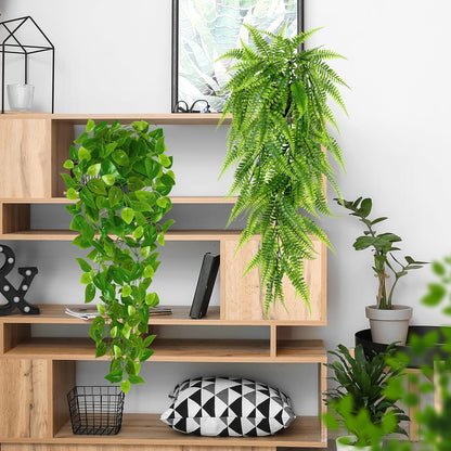 Artificial Hanging Plants for Shelf, 4 Pack Fake Potted Greenery Plant Faux Mandala Vine, String of Pearls, Ivy Vine,Persian Grass Fern in Pot for Desk Home Bathroom Farmhouse Room Table Decor
