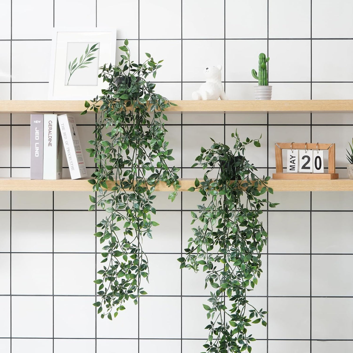 Fake Hanging Plants, Artificial Pothos Vines Faux Plants Greenery for Wall Home Living Room Office Indoor Outdoor Decor (No Baskets)