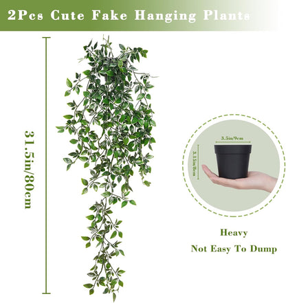 Fake Hanging Plants, Artificial Pothos Vines Faux Plants Greenery for Wall Home Living Room Office Indoor Outdoor Decor (No Baskets)