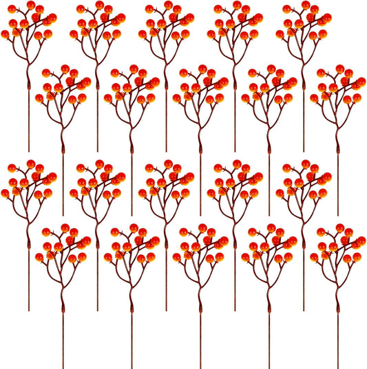 20 Pack 7 Inch Fall Artificial Orange Berry Stems Orange Berries Picks Holly Berry Branches Decorations for Tree Ornaments Fall Bouquets Wreath DIY Crafts Thanksgiving Harvest Autumn Home Decor