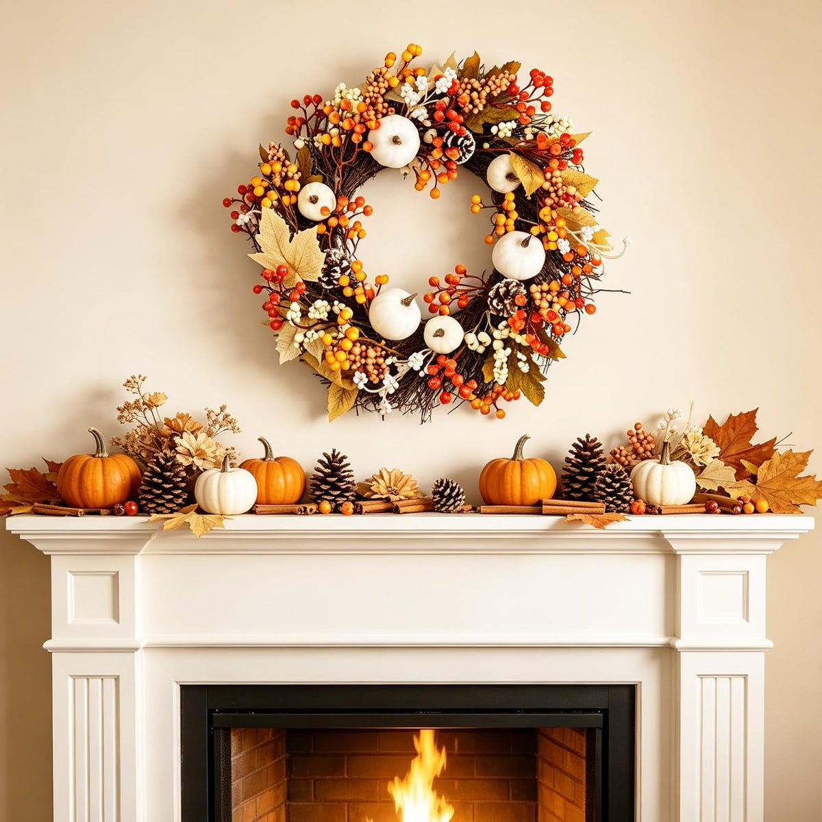 20 Pack 7 Inch Fall Artificial Orange Berry Stems Orange Berries Picks Holly Berry Branches Decorations for Tree Ornaments Fall Bouquets Wreath DIY Crafts Thanksgiving Harvest Autumn Home Decor