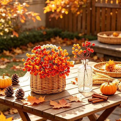 20 Pack 7 Inch Fall Artificial Orange Berry Stems Orange Berries Picks Holly Berry Branches Decorations for Tree Ornaments Fall Bouquets Wreath DIY Crafts Thanksgiving Harvest Autumn Home Decor