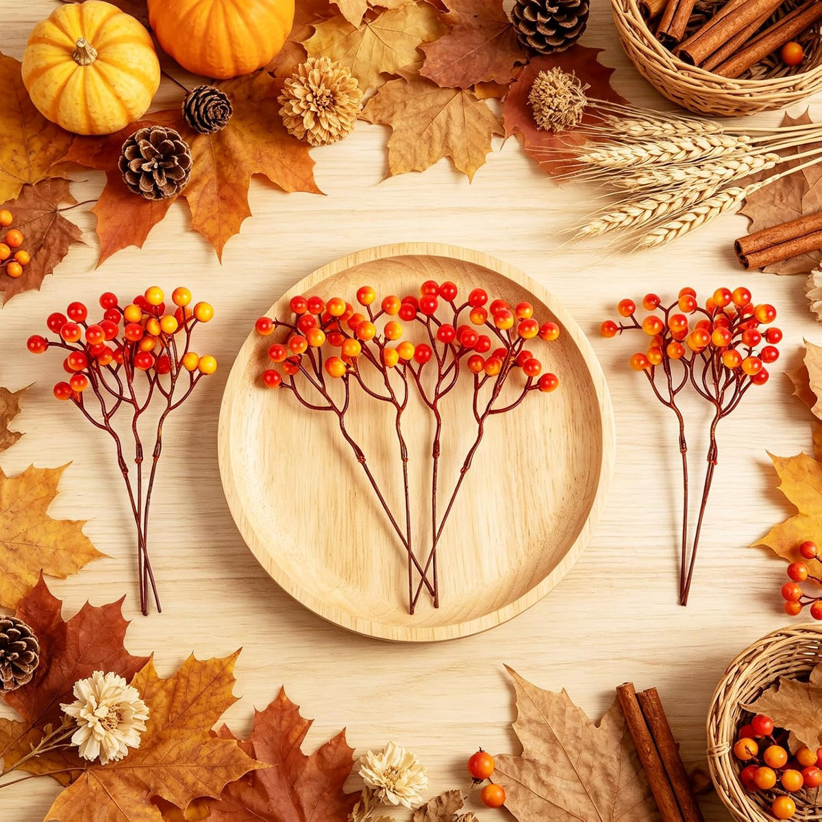 20 Pack 7 Inch Fall Artificial Orange Berry Stems Orange Berries Picks Holly Berry Branches Decorations for Tree Ornaments Fall Bouquets Wreath DIY Crafts Thanksgiving Harvest Autumn Home Decor