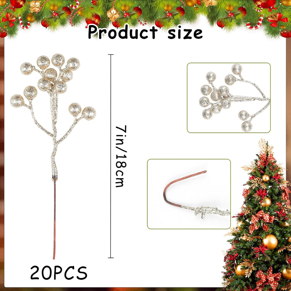 20 Pack 7 Inch Fall Artificial Orange Berry Stems Orange Berries Picks Holly Berry Branches Decorations for Tree Ornaments Fall Bouquets Wreath DIY Crafts Thanksgiving Harvest Autumn Home Decor