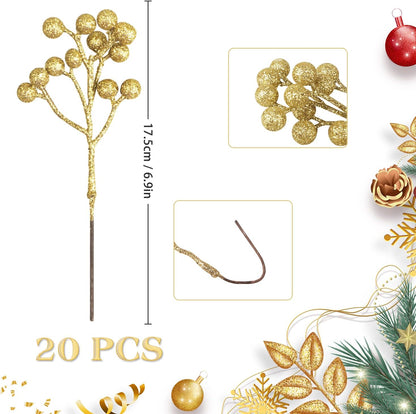 20 Pack 7 Inch Fall Artificial Orange Berry Stems Orange Berries Picks Holly Berry Branches Decorations for Tree Ornaments Fall Bouquets Wreath DIY Crafts Thanksgiving Harvest Autumn Home Decor