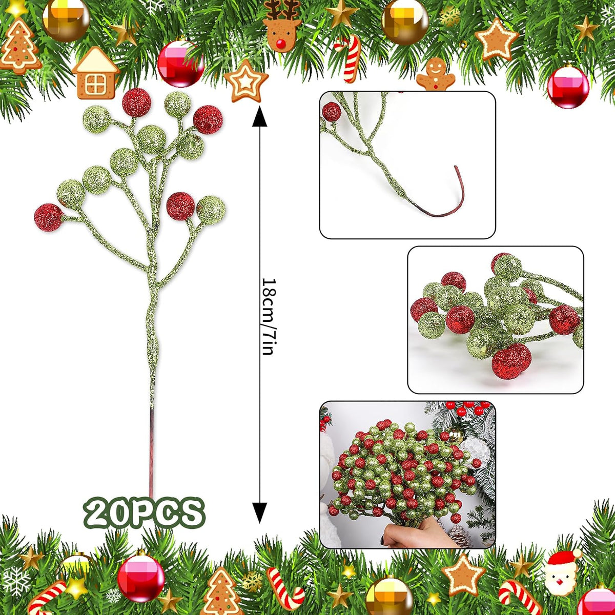 20 Pack 7 Inch Fall Artificial Orange Berry Stems Orange Berries Picks Holly Berry Branches Decorations for Tree Ornaments Fall Bouquets Wreath DIY Crafts Thanksgiving Harvest Autumn Home Decor