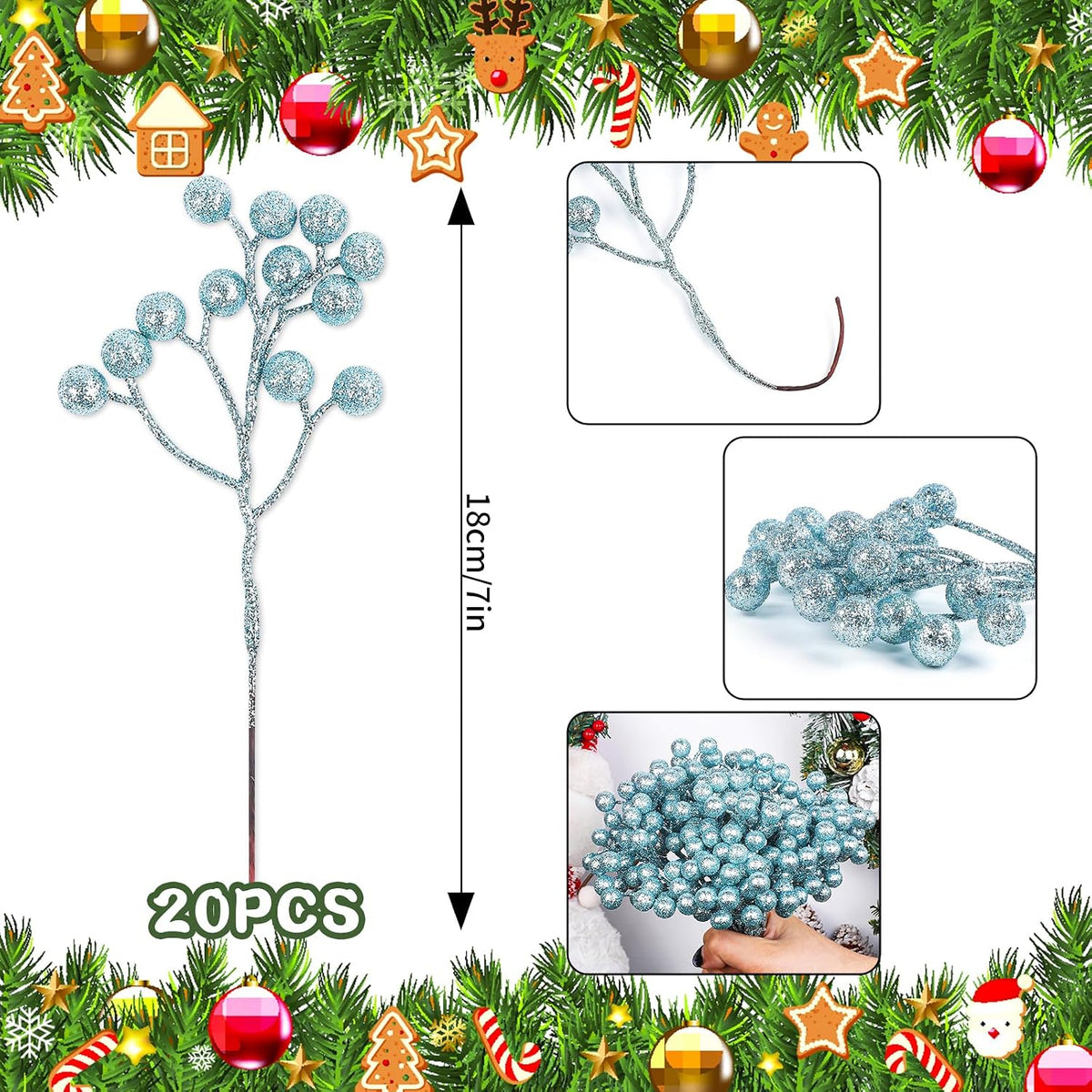 20 Pack 7 Inch Fall Artificial Orange Berry Stems Orange Berries Picks Holly Berry Branches Decorations for Tree Ornaments Fall Bouquets Wreath DIY Crafts Thanksgiving Harvest Autumn Home Decor