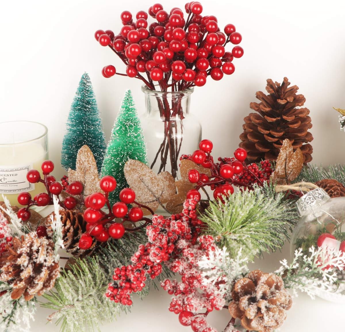 20 Pack 7 Inch Fall Artificial Orange Berry Stems Orange Berries Picks Holly Berry Branches Decorations for Tree Ornaments Fall Bouquets Wreath DIY Crafts Thanksgiving Harvest Autumn Home Decor