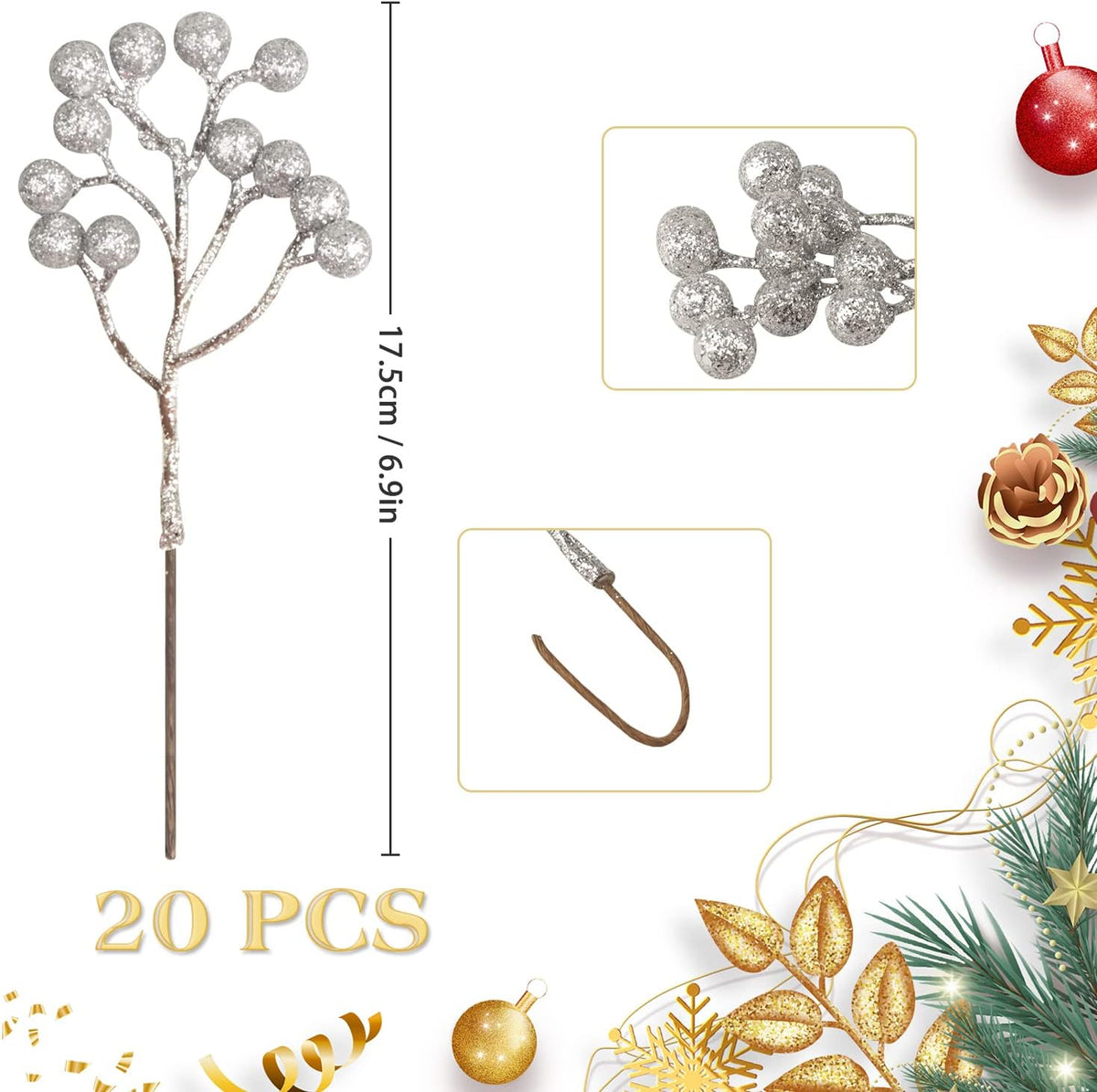 20 Pack 7 Inch Fall Artificial Orange Berry Stems Orange Berries Picks Holly Berry Branches Decorations for Tree Ornaments Fall Bouquets Wreath DIY Crafts Thanksgiving Harvest Autumn Home Decor