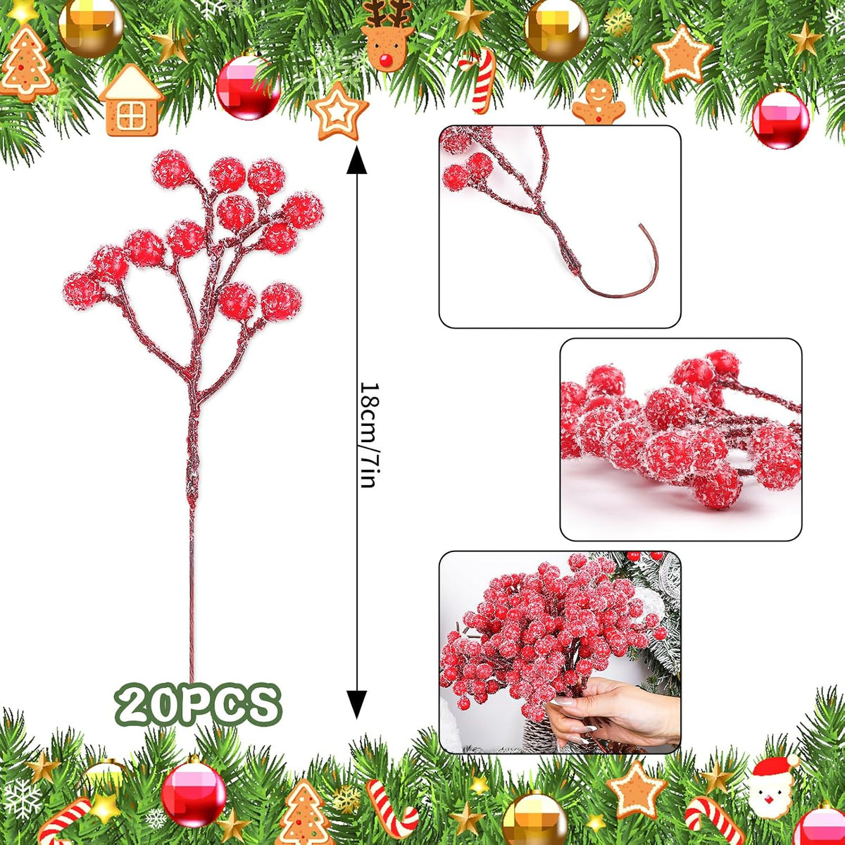 20 Pack 7 Inch Fall Artificial Orange Berry Stems Orange Berries Picks Holly Berry Branches Decorations for Tree Ornaments Fall Bouquets Wreath DIY Crafts Thanksgiving Harvest Autumn Home Decor