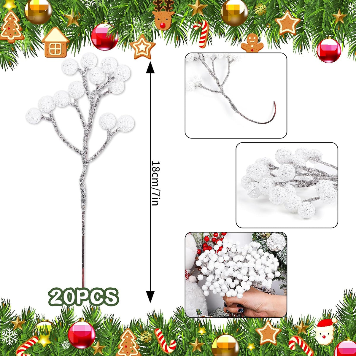 20 Pack 7 Inch Fall Artificial Orange Berry Stems Orange Berries Picks Holly Berry Branches Decorations for Tree Ornaments Fall Bouquets Wreath DIY Crafts Thanksgiving Harvest Autumn Home Decor
