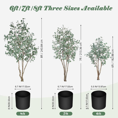 Artificial Eucalyptus Trees with White Planter, 6 FT Faux Eucalyptus Plants Indoor Tall Fake Floor Trees with Silk Leaves and Thick Trunk for Living Room Bedroom Corner Home Office Decoration