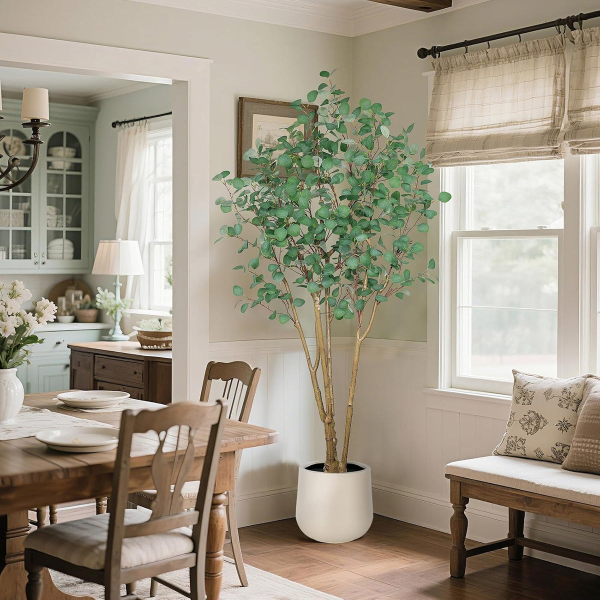 Artificial Eucalyptus Trees with White Planter, 6 FT Faux Eucalyptus Plants Indoor Tall Fake Floor Trees with Silk Leaves and Thick Trunk for Living Room Bedroom Corner Home Office Decoration