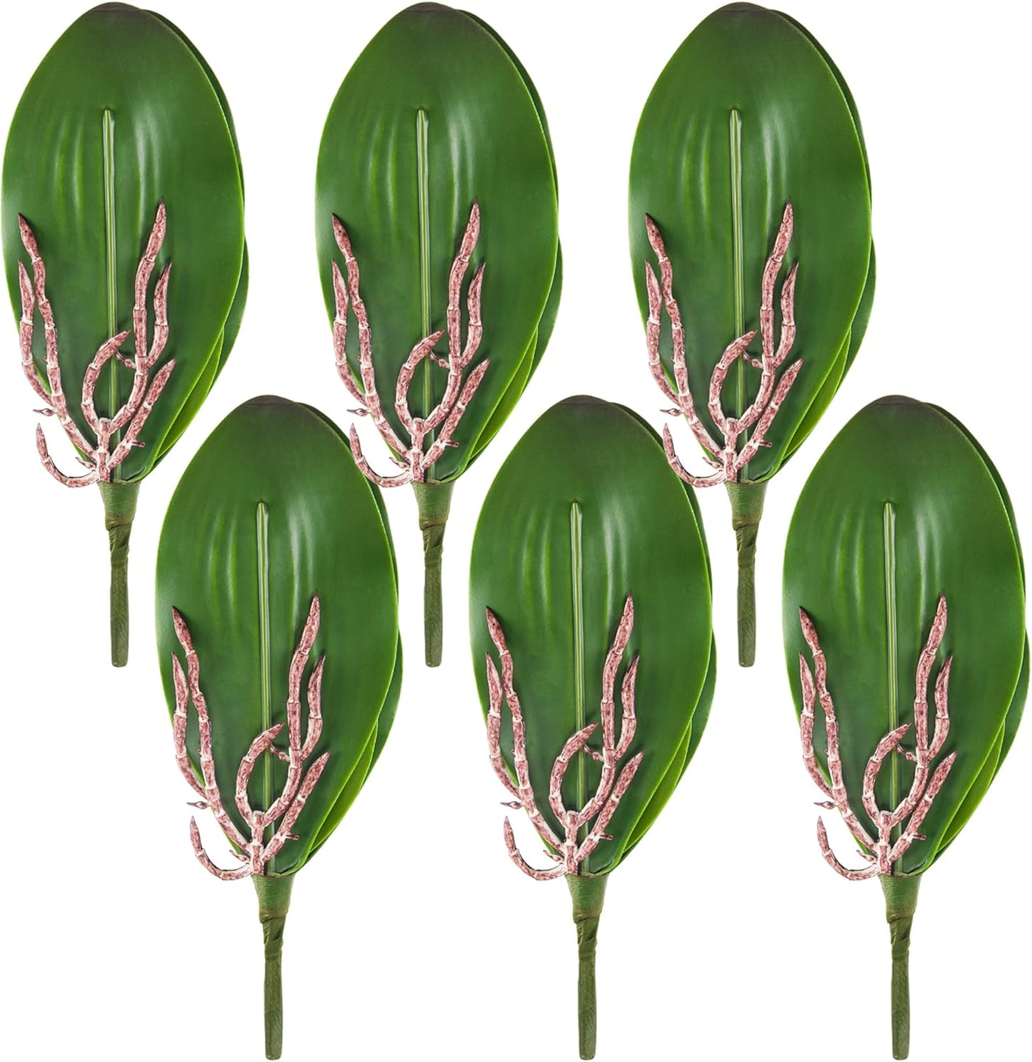 3Pcs Faux Orchid Leaves Only, Greenery Stems for DIY Arrangements | Compact broad foliage refreshes one small planter and balances tall flower stems for desk, bathroom, shelf and table decor