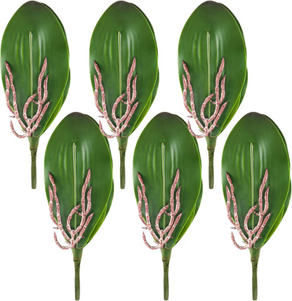3Pcs Faux Orchid Leaves Only, Greenery Stems for DIY Arrangements | Compact broad foliage refreshes one small planter and balances tall flower stems for desk, bathroom, shelf and table decor