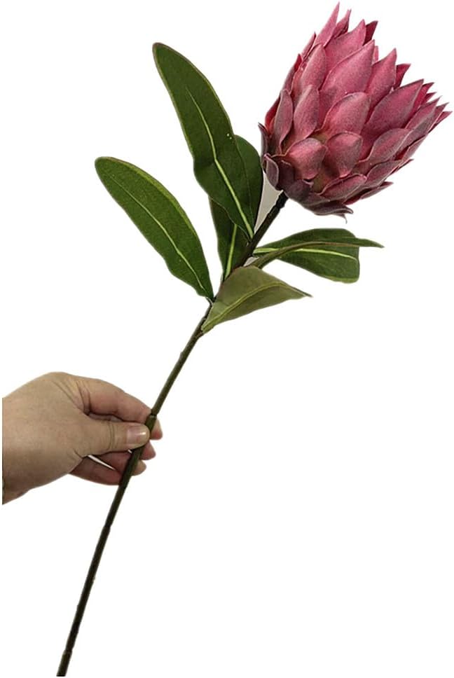 3pcs Artificial Protea Flower Single Stem, 19" Flocked Faux King Protea, Lifelike Long Stem Flowers for Wedding Centerpieces Floral Arrangement, Boho Home Hotel Table Decor (red)