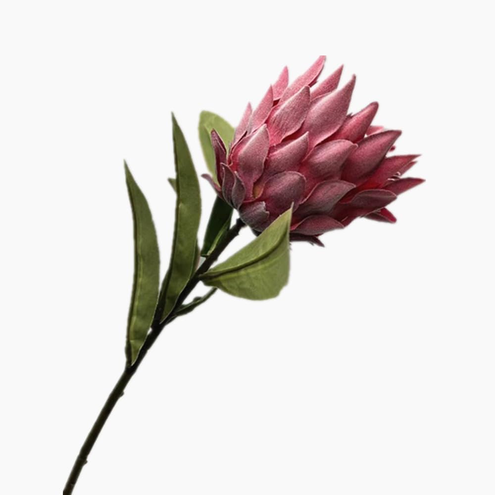 3pcs Artificial Protea Flower Single Stem, 19" Flocked Faux King Protea, Lifelike Long Stem Flowers for Wedding Centerpieces Floral Arrangement, Boho Home Hotel Table Decor (red)