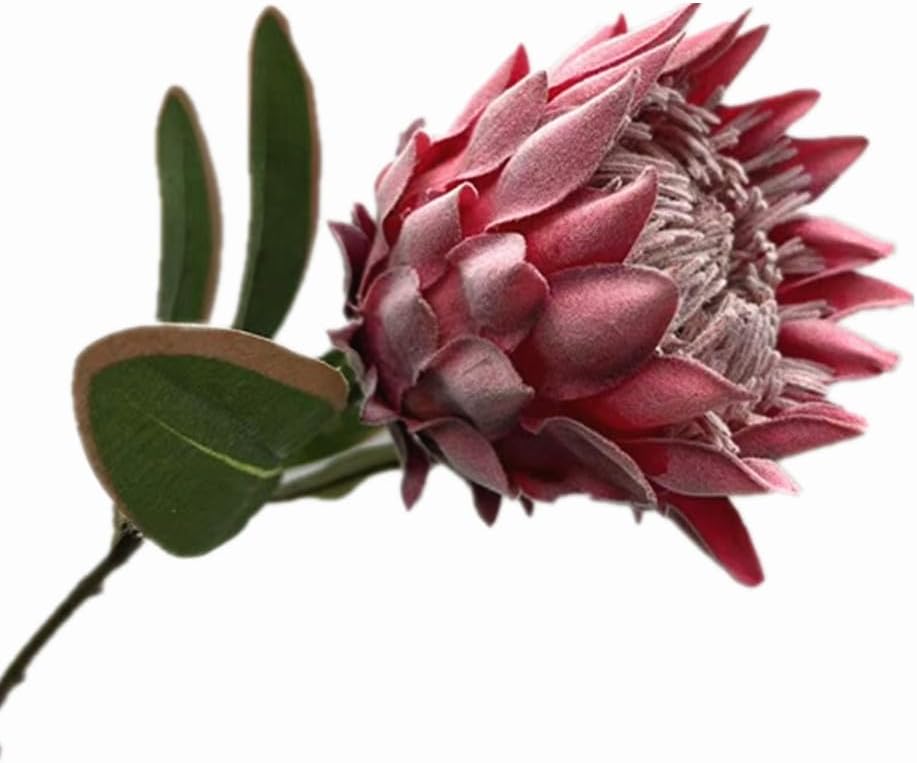 3pcs Artificial Protea Flower Single Stem, 19" Flocked Faux King Protea, Lifelike Long Stem Flowers for Wedding Centerpieces Floral Arrangement, Boho Home Hotel Table Decor (red)