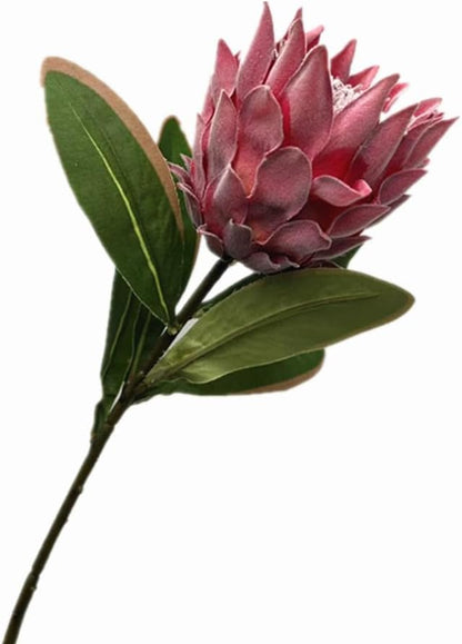 3pcs Artificial Protea Flower Single Stem, 19" Flocked Faux King Protea, Lifelike Long Stem Flowers for Wedding Centerpieces Floral Arrangement, Boho Home Hotel Table Decor (red)