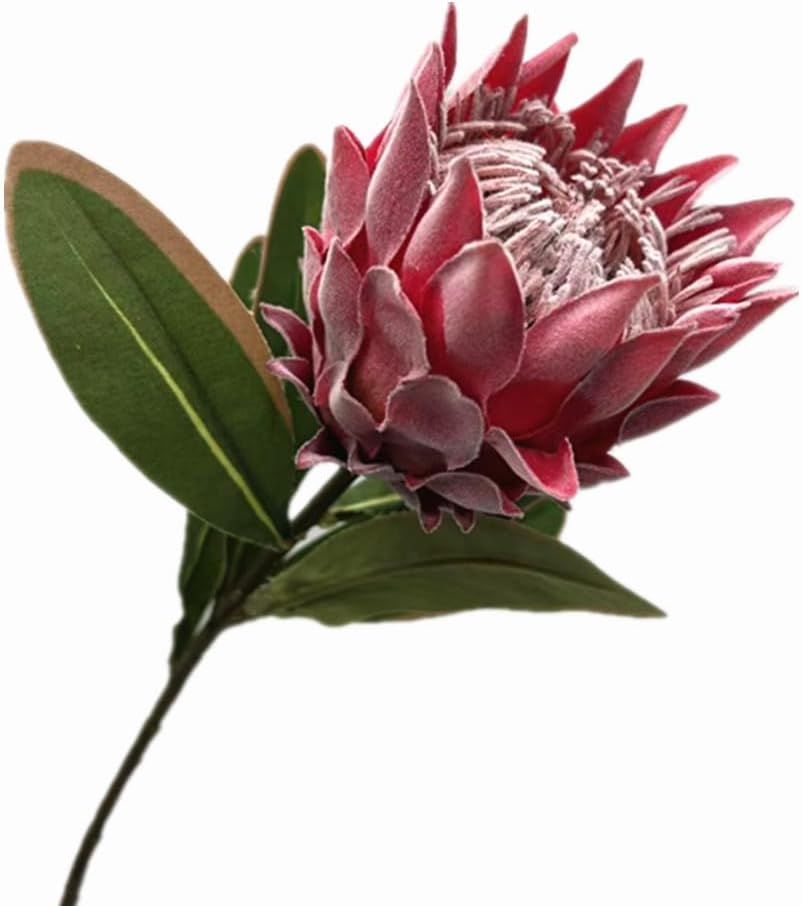 3pcs Artificial Protea Flower Single Stem, 19" Flocked Faux King Protea, Lifelike Long Stem Flowers for Wedding Centerpieces Floral Arrangement, Boho Home Hotel Table Decor (red)