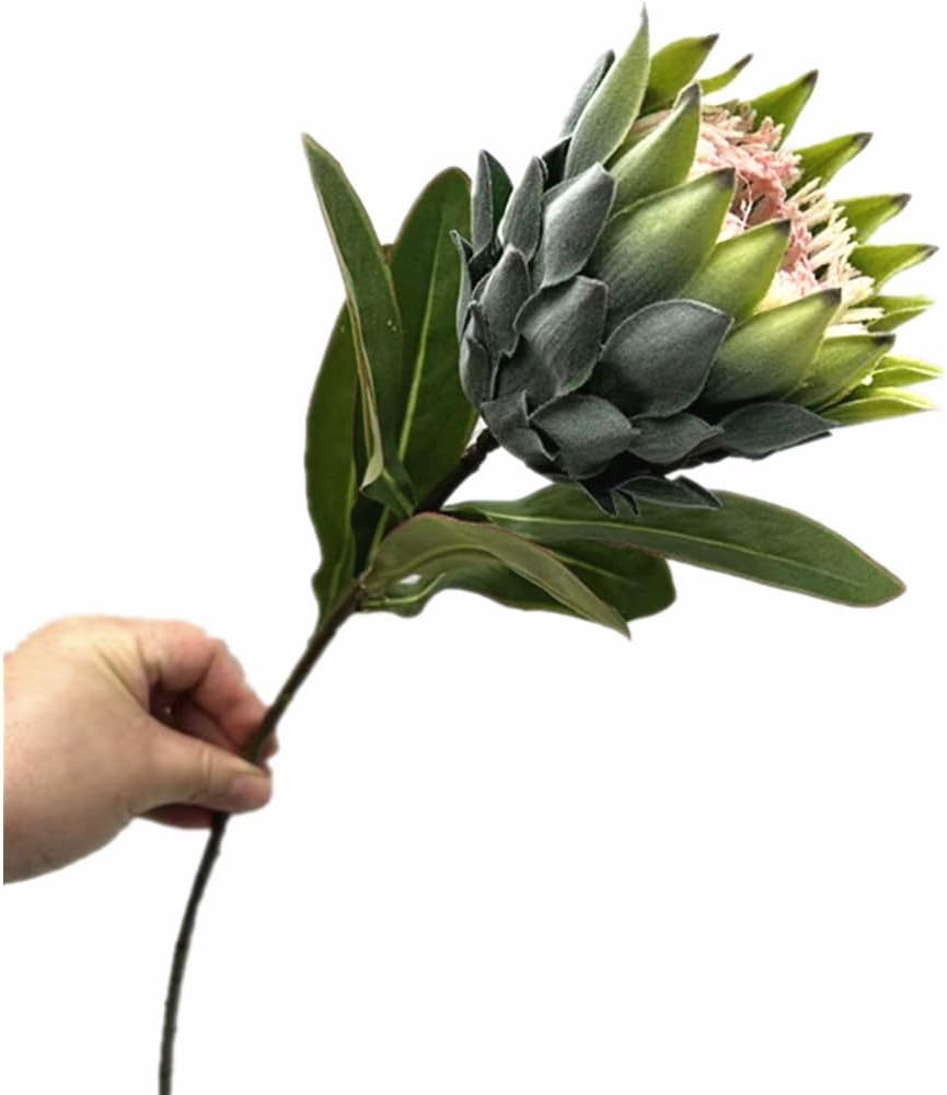 3pcs Artificial Protea Flower Single Stem, 19" Flocked Faux King Protea, Lifelike Long Stem Flowers for Wedding Centerpieces Floral Arrangement, Boho Home Hotel Table Decor (red)
