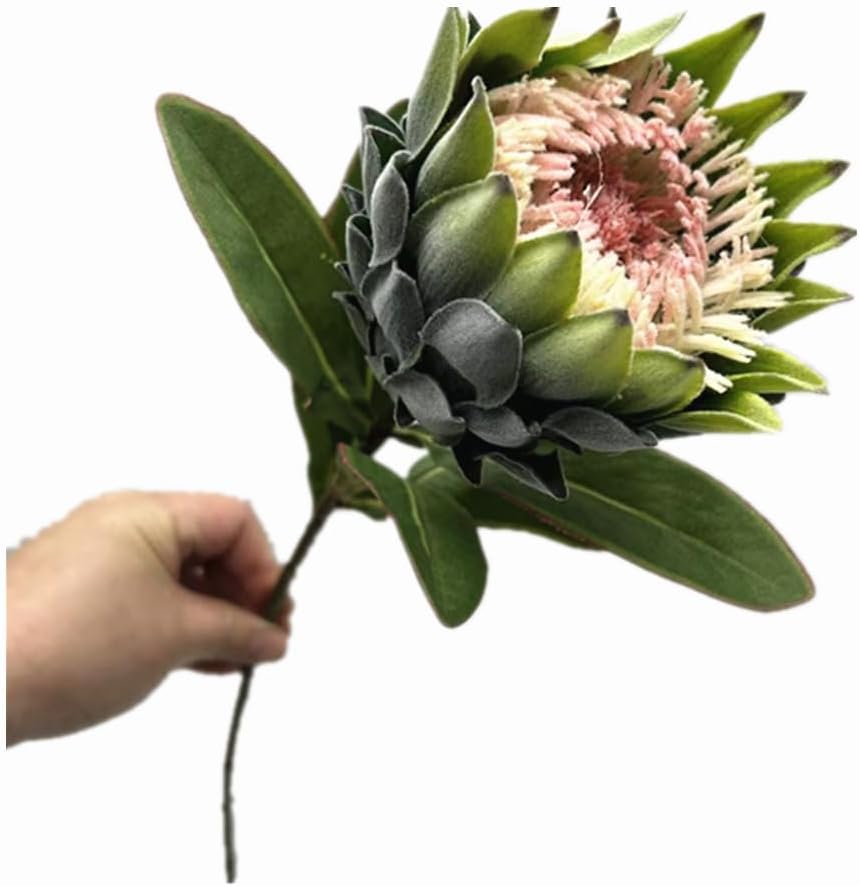 3pcs Artificial Protea Flower Single Stem, 19" Flocked Faux King Protea, Lifelike Long Stem Flowers for Wedding Centerpieces Floral Arrangement, Boho Home Hotel Table Decor (red)