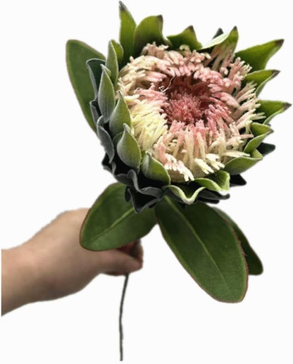 3pcs Artificial Protea Flower Single Stem, 19" Flocked Faux King Protea, Lifelike Long Stem Flowers for Wedding Centerpieces Floral Arrangement, Boho Home Hotel Table Decor (red)