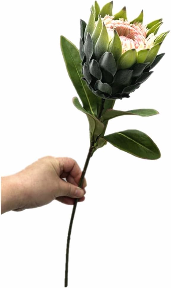 3pcs Artificial Protea Flower Single Stem, 19" Flocked Faux King Protea, Lifelike Long Stem Flowers for Wedding Centerpieces Floral Arrangement, Boho Home Hotel Table Decor (red)