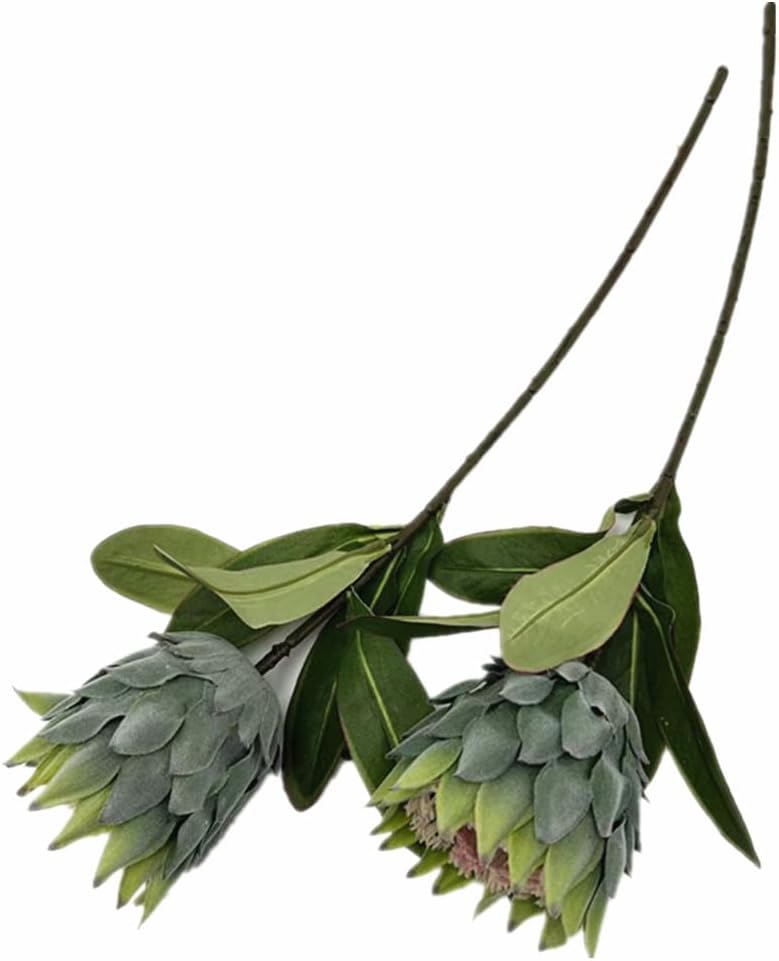 3pcs Artificial Protea Flower Single Stem, 19" Flocked Faux King Protea, Lifelike Long Stem Flowers for Wedding Centerpieces Floral Arrangement, Boho Home Hotel Table Decor (red)