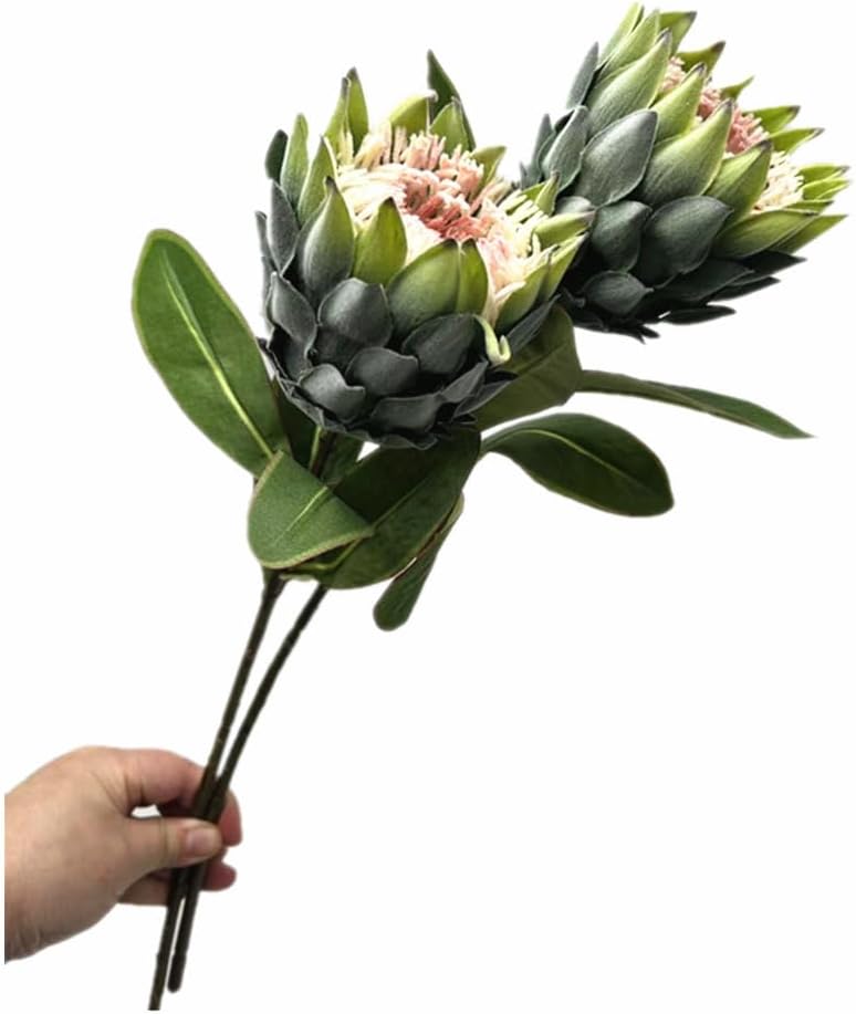 3pcs Artificial Protea Flower Single Stem, 19" Flocked Faux King Protea, Lifelike Long Stem Flowers for Wedding Centerpieces Floral Arrangement, Boho Home Hotel Table Decor (red)