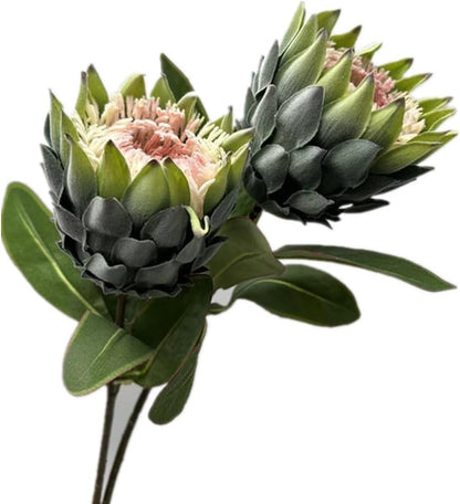 3pcs Artificial Protea Flower Single Stem, 19" Flocked Faux King Protea, Lifelike Long Stem Flowers for Wedding Centerpieces Floral Arrangement, Boho Home Hotel Table Decor (red)