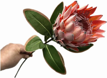 3pcs Artificial Protea Flower Single Stem, 19" Flocked Faux King Protea, Lifelike Long Stem Flowers for Wedding Centerpieces Floral Arrangement, Boho Home Hotel Table Decor (red)