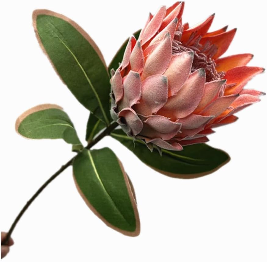 3pcs Artificial Protea Flower Single Stem, 19" Flocked Faux King Protea, Lifelike Long Stem Flowers for Wedding Centerpieces Floral Arrangement, Boho Home Hotel Table Decor (red)