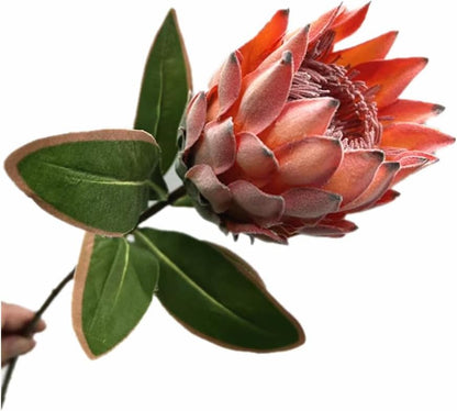 3pcs Artificial Protea Flower Single Stem, 19" Flocked Faux King Protea, Lifelike Long Stem Flowers for Wedding Centerpieces Floral Arrangement, Boho Home Hotel Table Decor (red)