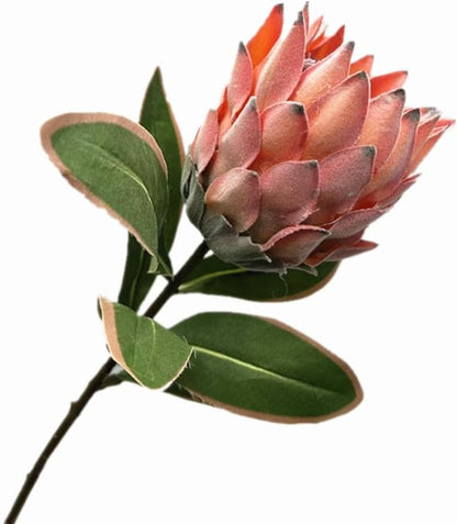 3pcs Artificial Protea Flower Single Stem, 19" Flocked Faux King Protea, Lifelike Long Stem Flowers for Wedding Centerpieces Floral Arrangement, Boho Home Hotel Table Decor (red)