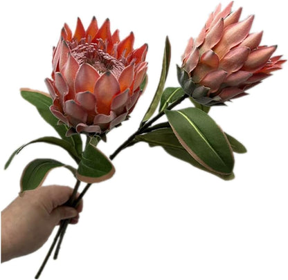 3pcs Artificial Protea Flower Single Stem, 19" Flocked Faux King Protea, Lifelike Long Stem Flowers for Wedding Centerpieces Floral Arrangement, Boho Home Hotel Table Decor (red)