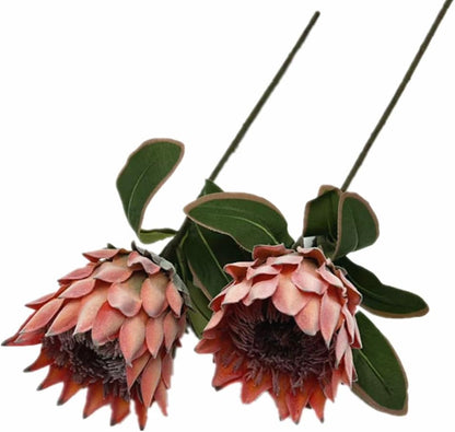 3pcs Artificial Protea Flower Single Stem, 19" Flocked Faux King Protea, Lifelike Long Stem Flowers for Wedding Centerpieces Floral Arrangement, Boho Home Hotel Table Decor (red)